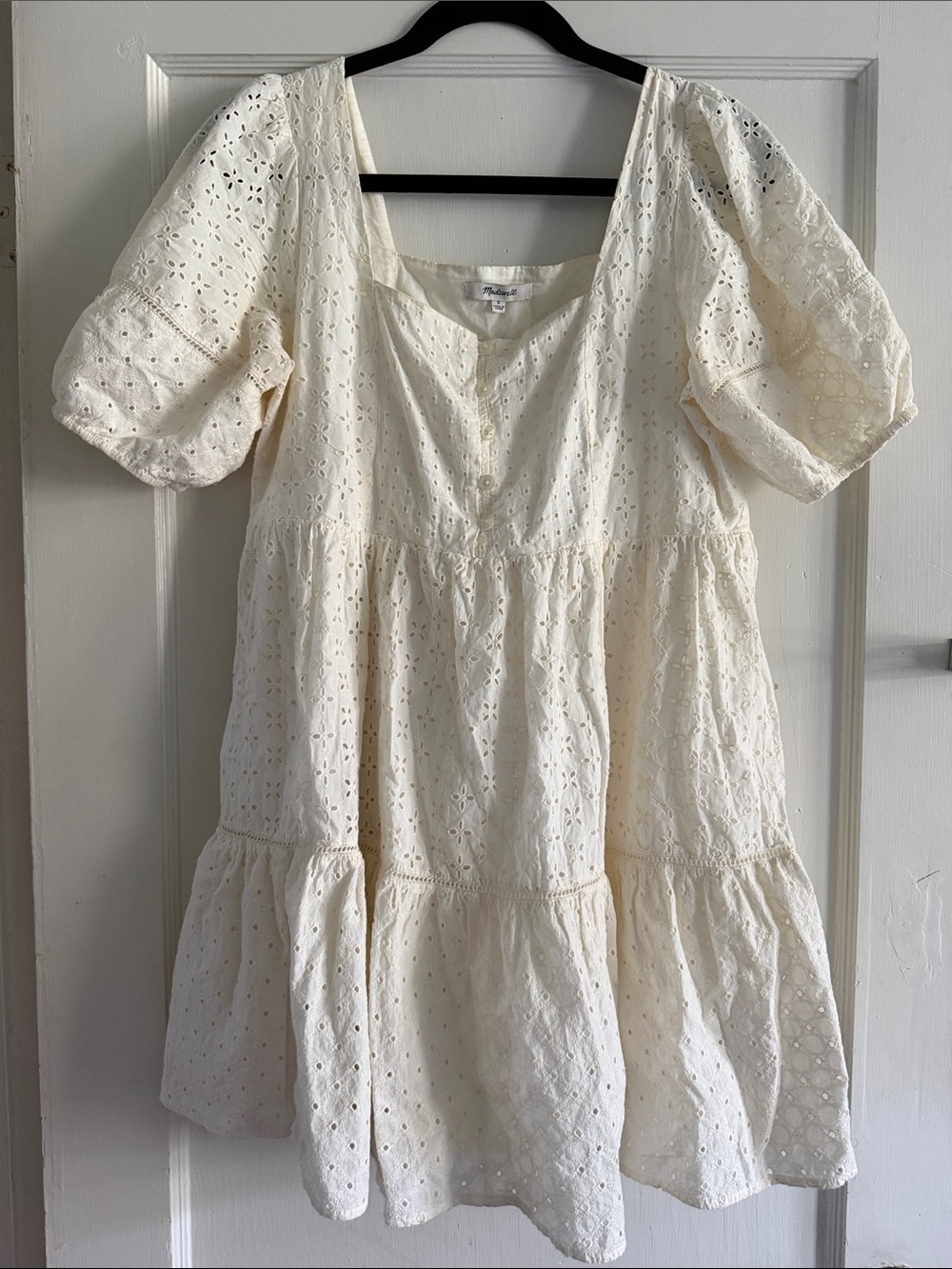 Madewell Cream Eyelet Button-Front Mini Dress